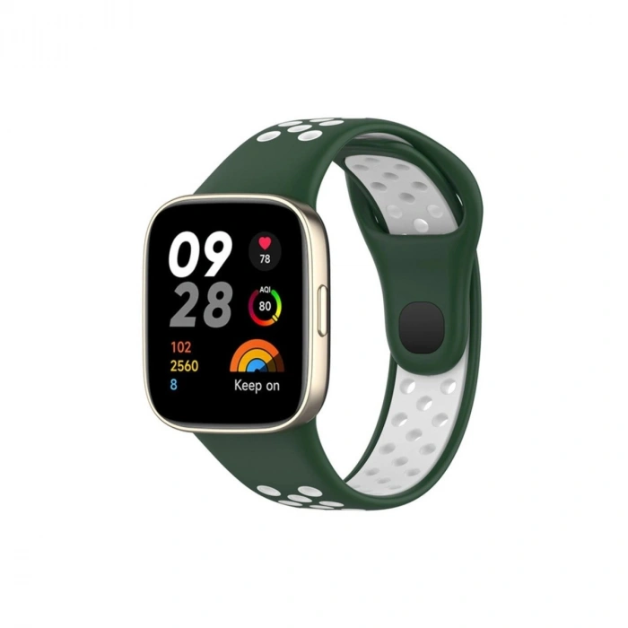 Durukar®   Redmi Watch 3 Spor Delikli Kordon - Haki Yeşil-Beyaz
