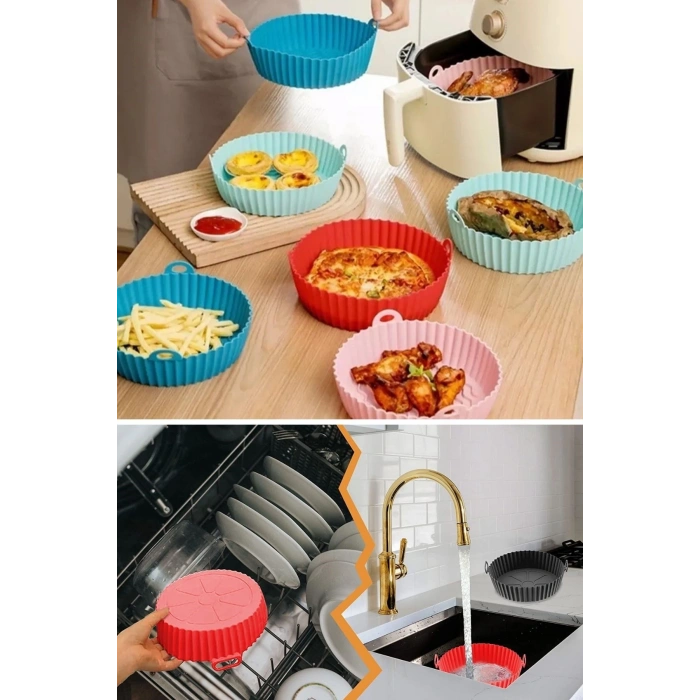 Durukar® Renkli Isıya Dayanıklı Yıkanılabilir Silikon Fırın Ve Airfryer Yuvarlak Model Pişirme Matı 20 Cm
