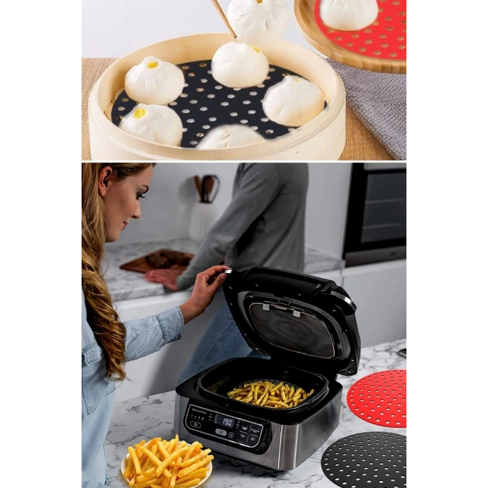 Durukar® Renkli Isıya Dayanıklı Yıkanılabilir Silikon Fırın Ve Airfryer Yuvarlak Pişirme Matı 23 Cm