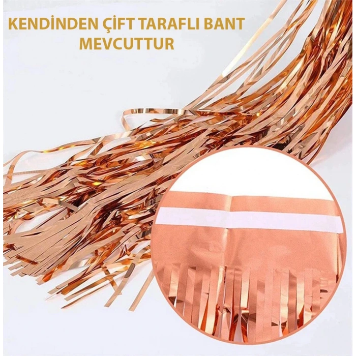 Durukar® Rose Gold Püsküllü Kapı Perdesi - Parti, Bekarlığa Veda, Doğum Günü 1x2 m