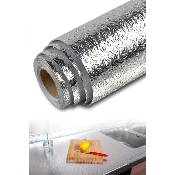 Durukar® Rulo Gümüş Alüminyum Folyo Duvar Kağıdı, Kendinden Yapışkanlı Raf İçi, Su Geçirmez Folyo  2 mt x 60 cm