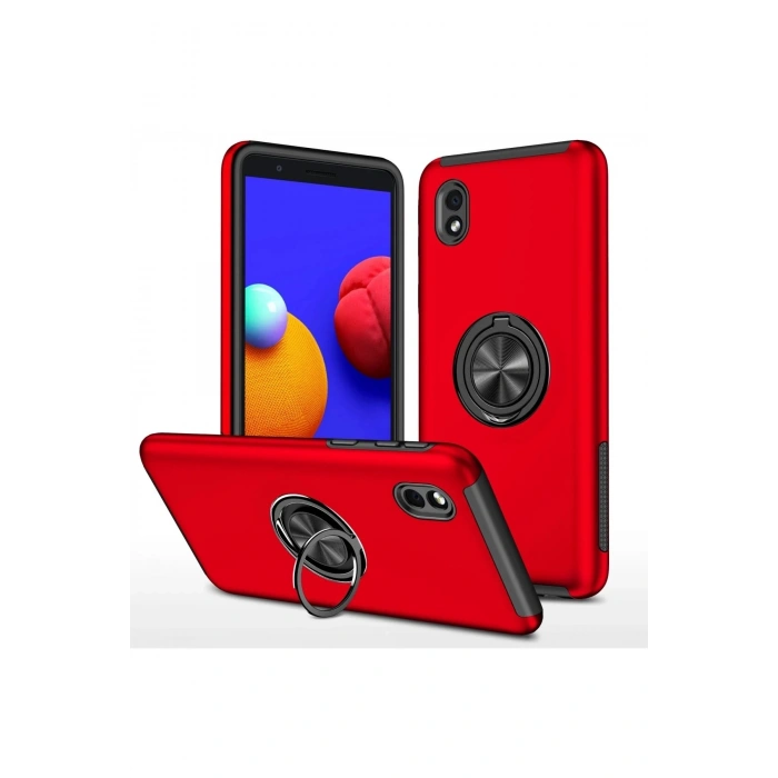 Durukar®  Samsung Galaxy A01 Core Kılıf Elit Yüzüklü Kapak - Kırmızı