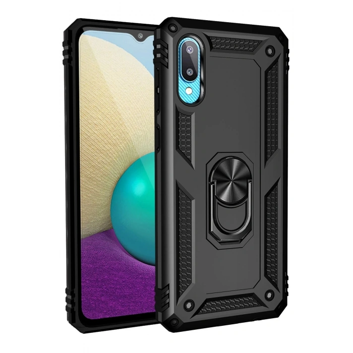 Durukar®  Samsung Galaxy A02 Kılıf Sofya Yüzüklü Silikon Kapak - Siyah