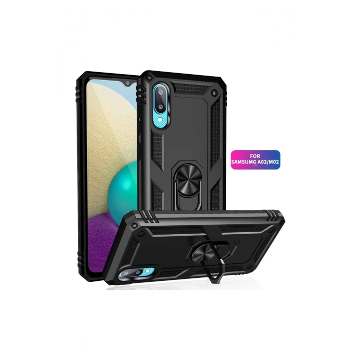Durukar®  Samsung Galaxy A02 Kılıf Sofya Yüzüklü Silikon Kapak - Siyah