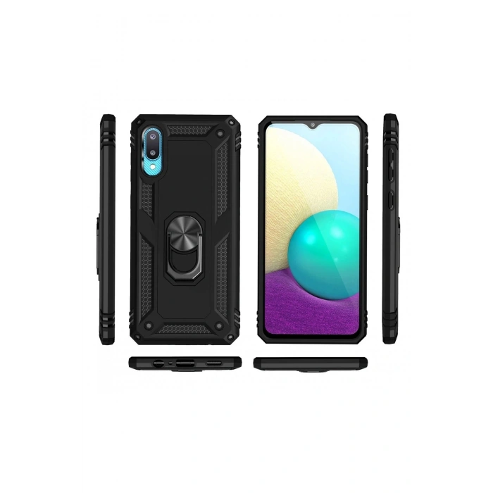 Durukar®  Samsung Galaxy A02 Kılıf Sofya Yüzüklü Silikon Kapak - Siyah