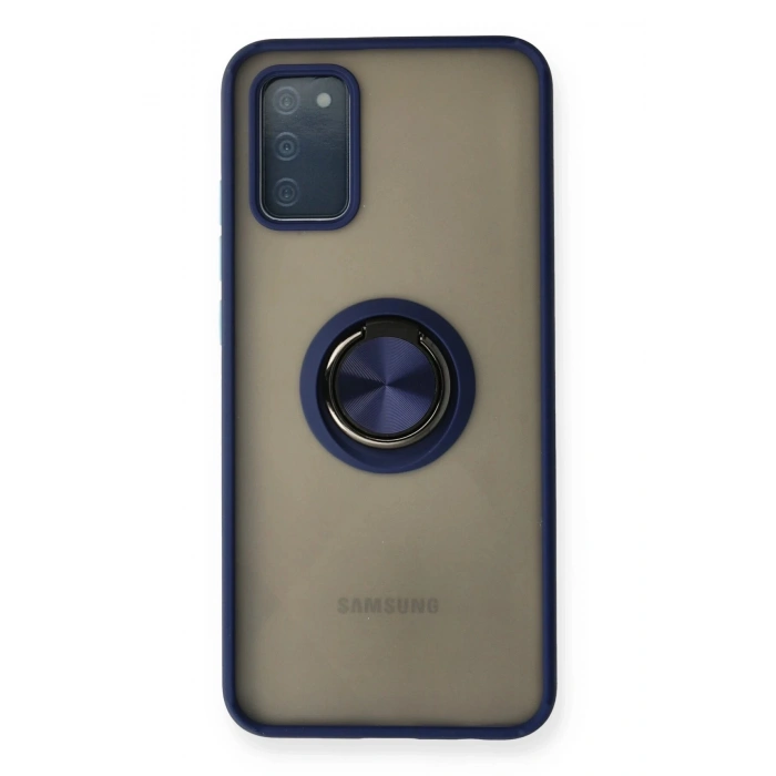 Durukar®  Samsung Galaxy A02S Kılıf Montreal Yüzüklü Silikon Kapak - Lacivert