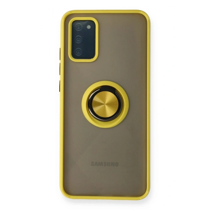 Durukar®  Samsung Galaxy A02S Kılıf Montreal Yüzüklü Silikon Kapak - Sarı