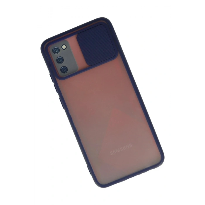 Durukar®  Samsung Galaxy A02S Kılıf Palm Buzlu Kamera Sürgülü Silikon - Lacivert