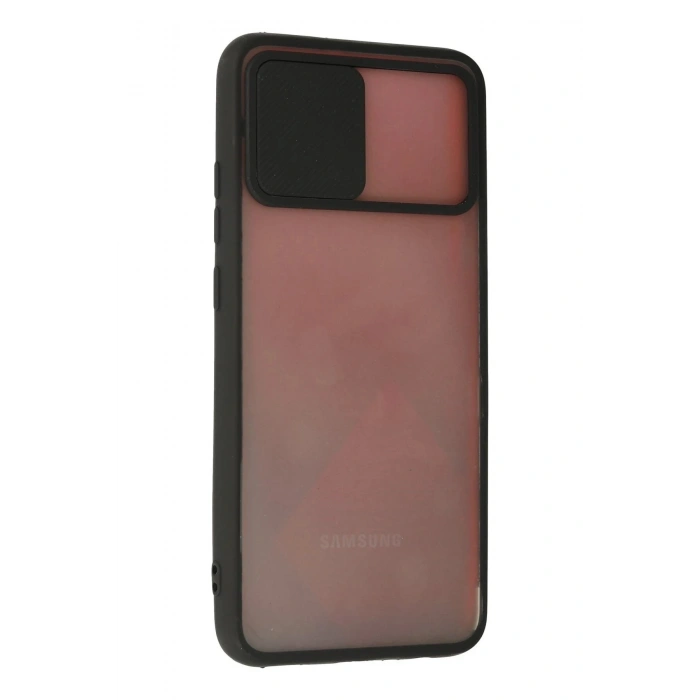 Durukar®  Samsung Galaxy A02S Kılıf Palm Buzlu Kamera Sürgülü Silikon - Siyah