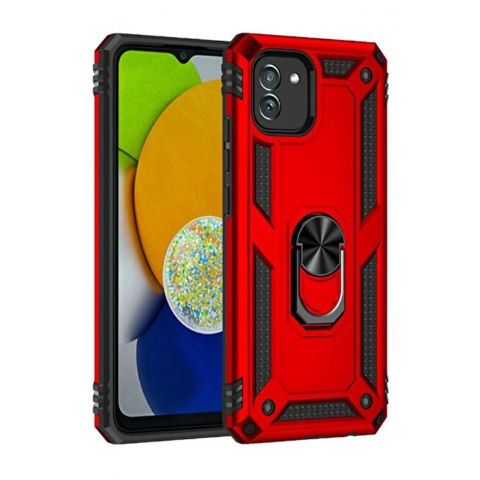 Durukar®  Samsung Galaxy A03 Kılıf Sofya Yüzüklü Silikon Kapak - Kırmızı