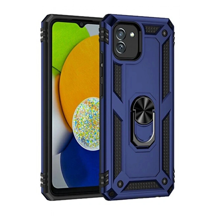 Durukar®  Samsung Galaxy A03 Kılıf Sofya Yüzüklü Silikon Kapak - Lacivert