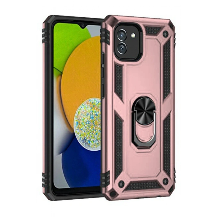 Durukar®  Samsung Galaxy A03 Kılıf Sofya Yüzüklü Silikon Kapak - Rose