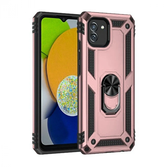 Durukar®  Samsung Galaxy A03 Kılıf Sofya Yüzüklü Silikon Kapak - Rose