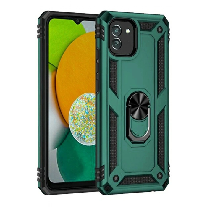Durukar®  Samsung Galaxy A03 Kılıf Sofya Yüzüklü Silikon Kapak - Yeşil