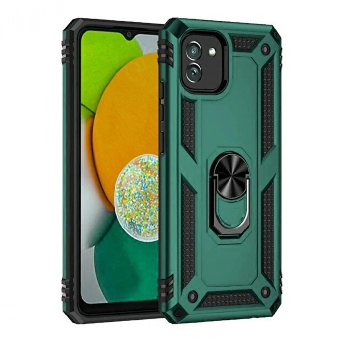 Durukar®  Samsung Galaxy A03 Kılıf Sofya Yüzüklü Silikon Kapak - Yeşil