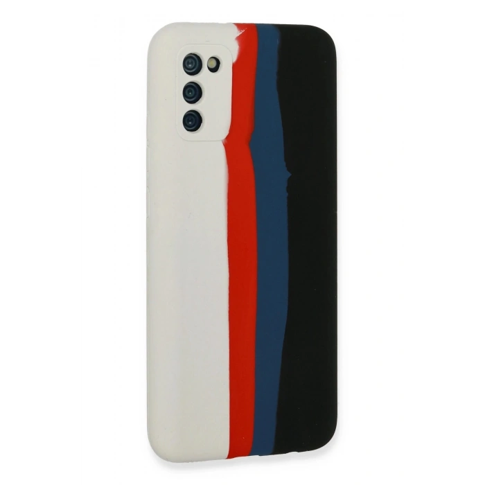 Durukar®  Samsung Galaxy A03S Kılıf Ebruli Lansman Silikon - Beyaz-Siyah