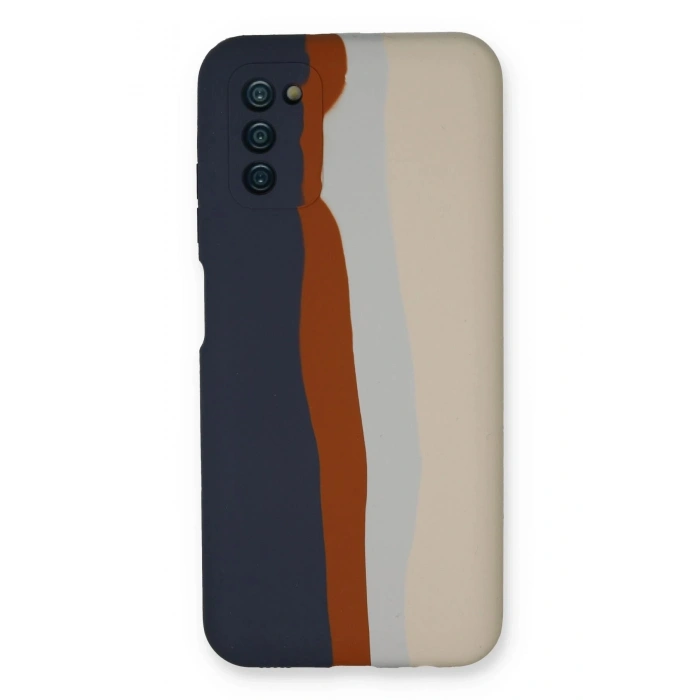 Durukar®  Samsung Galaxy A03S Kılıf Ebruli Lansman Silikon - Lacivert-Krem