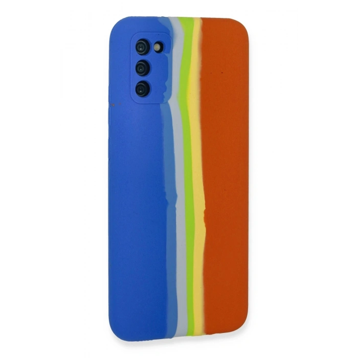 Durukar®  Samsung Galaxy A03S Kılıf Ebruli Lansman Silikon - Mavi-Turuncu