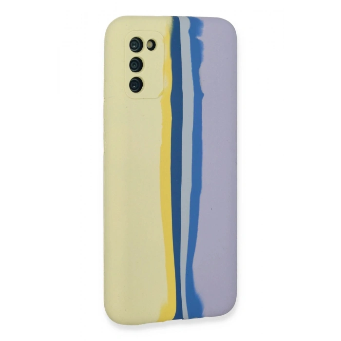 Durukar®  Samsung Galaxy A03S Kılıf Ebruli Lansman Silikon - Sarı-Lila