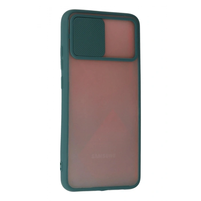 Durukar®  Samsung Galaxy A03S Kılıf Palm Buzlu Kamera Sürgülü Silikon - Yeşil