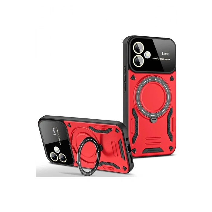 Durukar®  Samsung Galaxy A06 Kılıf Joy Lens Standlı Kapak - Kırmızı