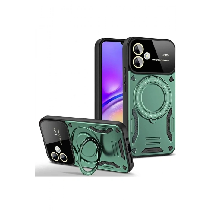 Durukar®  Samsung Galaxy A06 Kılıf Joy Lens Standlı Kapak - Koyu Yeşil