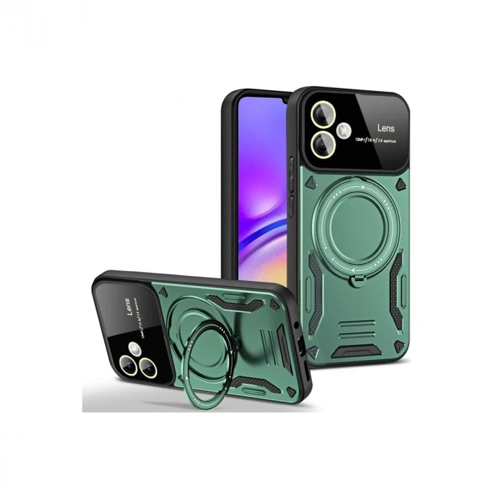 Durukar®  Samsung Galaxy A06 Kılıf Joy Lens Standlı Kapak - Koyu Yeşil