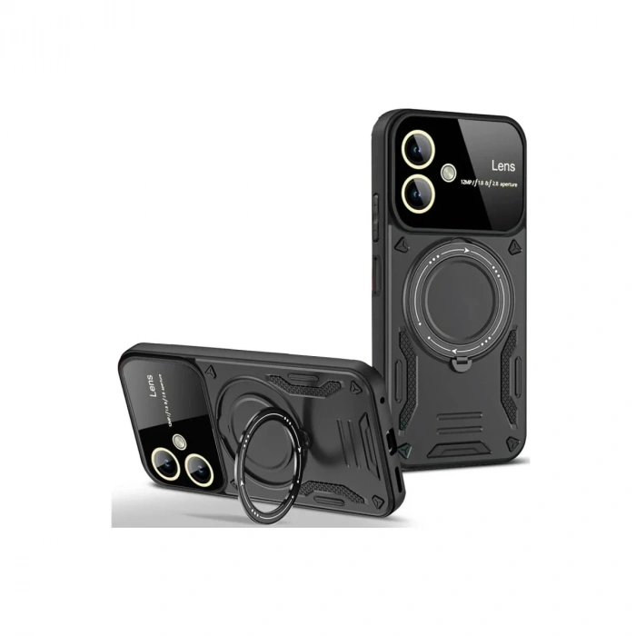Durukar®  Samsung Galaxy A06 Kılıf Joy Lens Standlı Kapak - Siyah