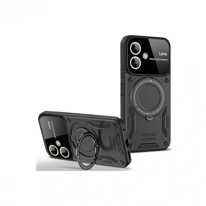 Durukar®  Samsung Galaxy A06 Kılıf Joy Lens Standlı Kapak - Siyah