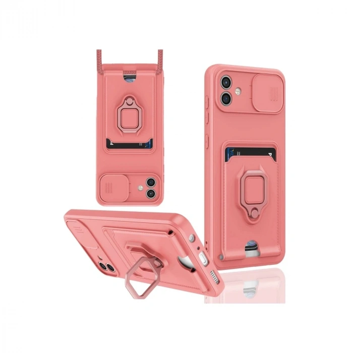 Durukar®  Samsung Galaxy A06 Kılıf Zuma Kartvizitli Yüzüklü Silikon - Pembe