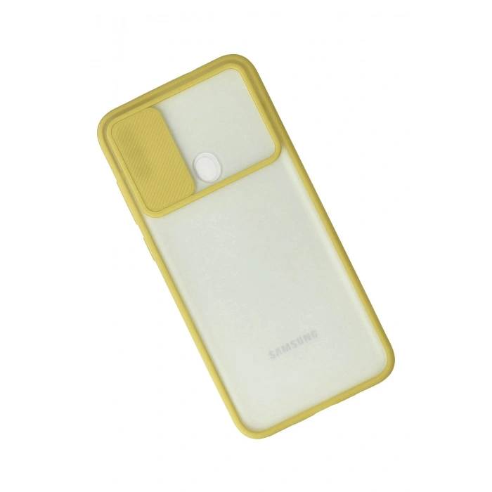Durukar®  Samsung Galaxy A11 Kılıf Palm Buzlu Kamera Sürgülü Silikon - Sarı