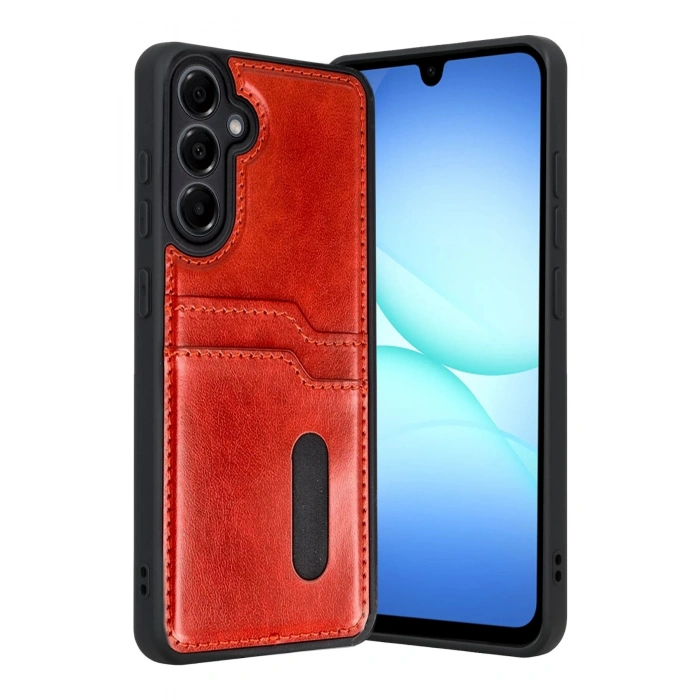 Durukar®  Samsung Galaxy A17 5G Sara Kartvizitli Deri Kılıf - Kırmızı