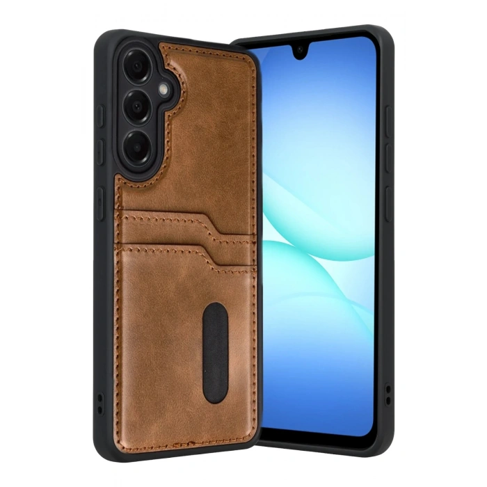 Durukar®  Samsung Galaxy A17 5G Sara Kartvizitli Deri Kılıf - Taba