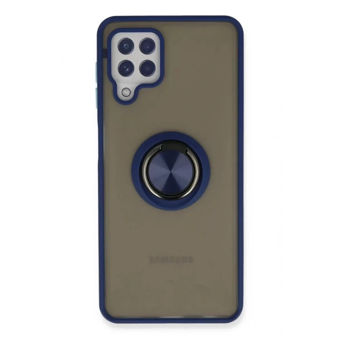 Durukar®  Samsung Galaxy A22 Kılıf Montreal Yüzüklü Silikon Kapak - Lacivert