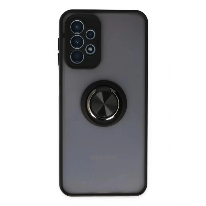 Durukar®  Samsung Galaxy A23 4G Kılıf Montreal Yüzüklü Silikon Kapak - Siyah