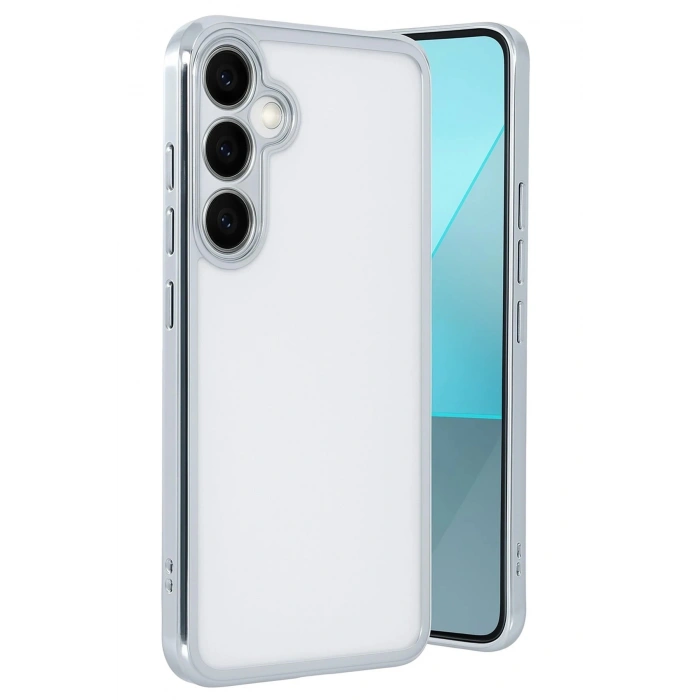 Durukar®  Samsung Galaxy A24 4G Prime Kılıf  Lensli Silikon - Gümüş