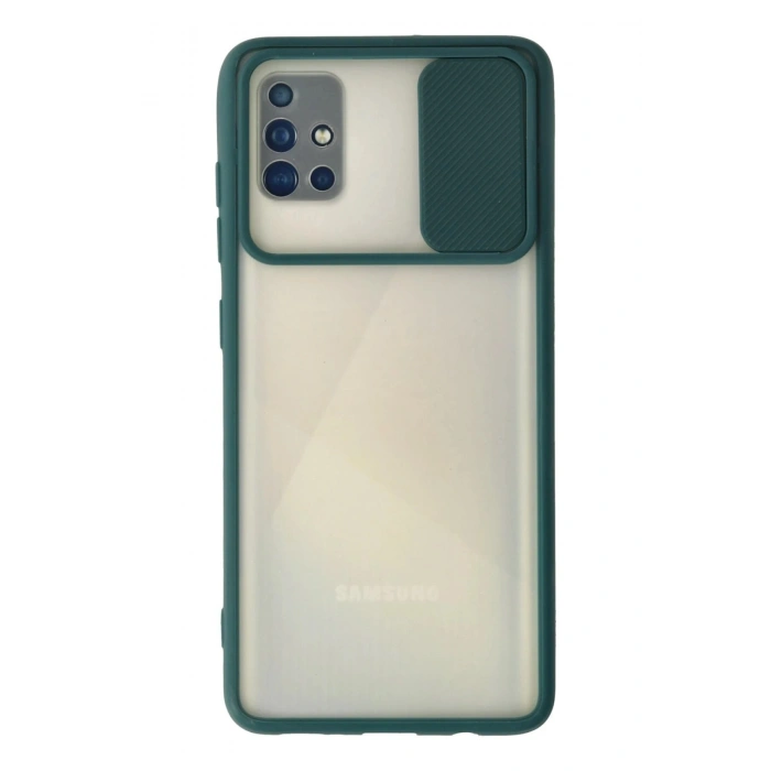 Durukar®  Samsung Galaxy A71 Kılıf Palm Buzlu Kamera Sürgülü Silikon - Yeşil