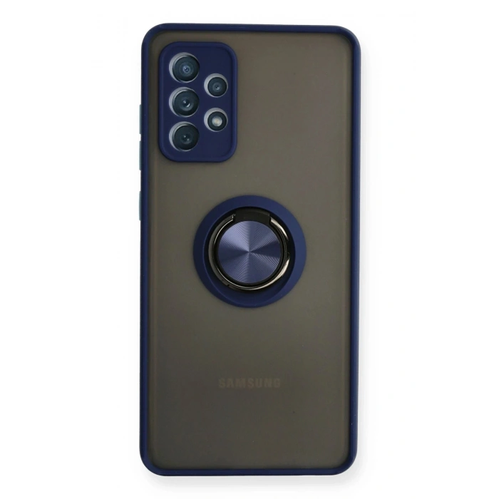Durukar®  Samsung Galaxy A72 Kılıf Montreal Yüzüklü Silikon Kapak - Lacivert