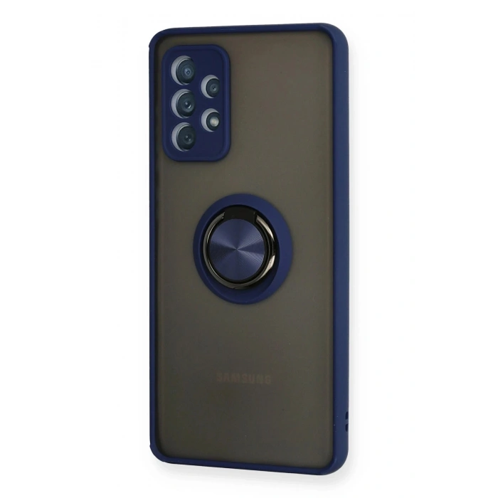 Durukar®  Samsung Galaxy A72 Kılıf Montreal Yüzüklü Silikon Kapak - Lacivert