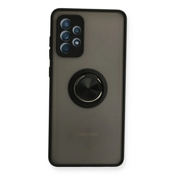 Durukar®  Samsung Galaxy A72 Kılıf Montreal Yüzüklü Silikon Kapak - Siyah
