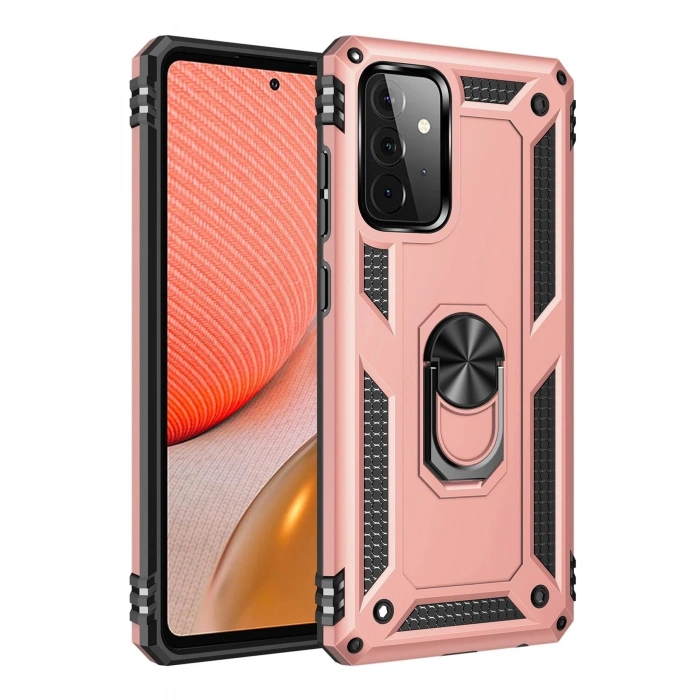 Durukar®  Samsung Galaxy A72 Kılıf Sofya Yüzüklü Silikon Kapak - Rose