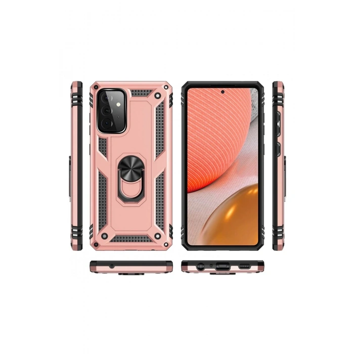 Durukar®  Samsung Galaxy A72 Kılıf Sofya Yüzüklü Silikon Kapak - Rose