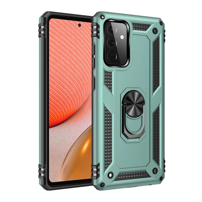 Durukar®  Samsung Galaxy A72 Kılıf Sofya Yüzüklü Silikon Kapak - Yeşil