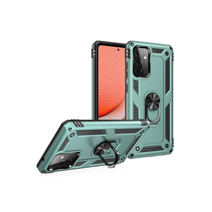 Durukar®  Samsung Galaxy A72 Kılıf Sofya Yüzüklü Silikon Kapak - Yeşil