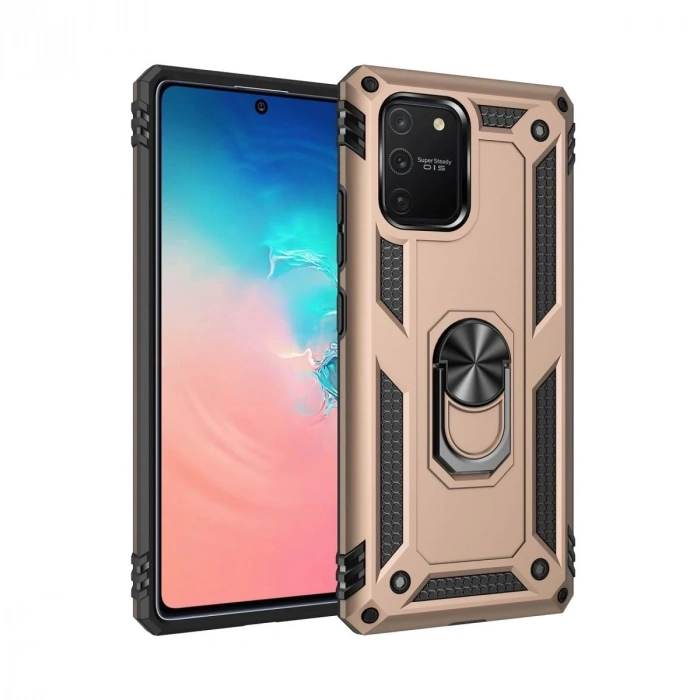 Durukar®  Samsung Galaxy A91 / S10 Lite Kılıf Sofya Yüzüklü Silikon Kapak - Gold