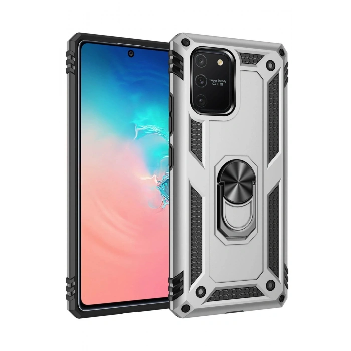 Durukar®  Samsung Galaxy A91 / S10 Lite Kılıf Sofya Yüzüklü Silikon Kapak - Gümüş