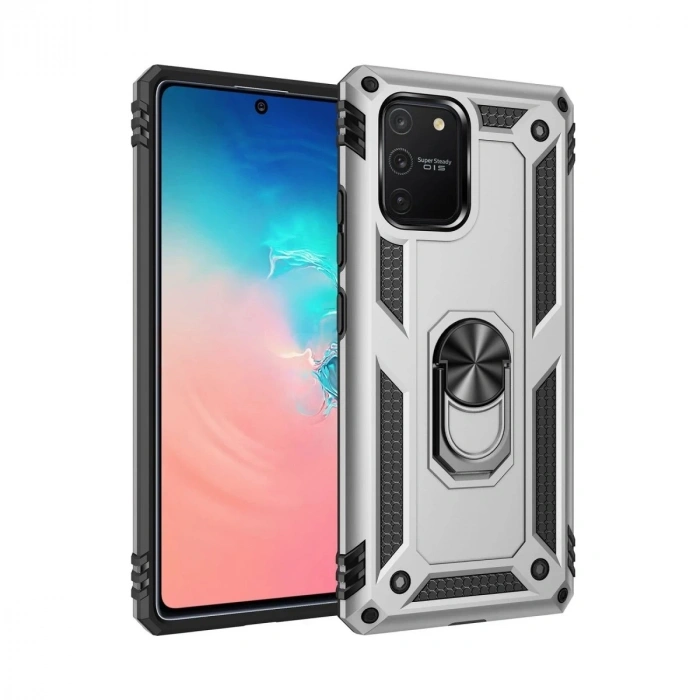 Durukar®  Samsung Galaxy A91 / S10 Lite Kılıf Sofya Yüzüklü Silikon Kapak - Gümüş