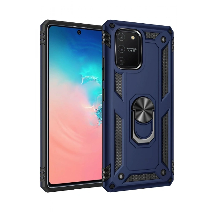 Durukar®  Samsung Galaxy A91 / S10 Lite Kılıf Sofya Yüzüklü Silikon Kapak - Lacivert