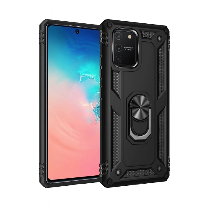 Durukar®  Samsung Galaxy A91 / S10 Lite Kılıf Sofya Yüzüklü Silikon Kapak - Siyah