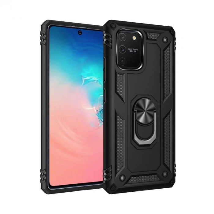 Durukar®  Samsung Galaxy A91 / S10 Lite Kılıf Sofya Yüzüklü Silikon Kapak - Siyah